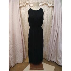 Vntg Whimsigoth Maxi Dress Plus Size XL Black Swiss Dot Cotton Semi Formal Dark